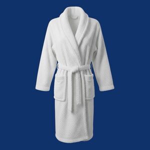 Aziz Robe Womens XL White Waffle Knit Shawl Collar Belted Spa Hotel Style